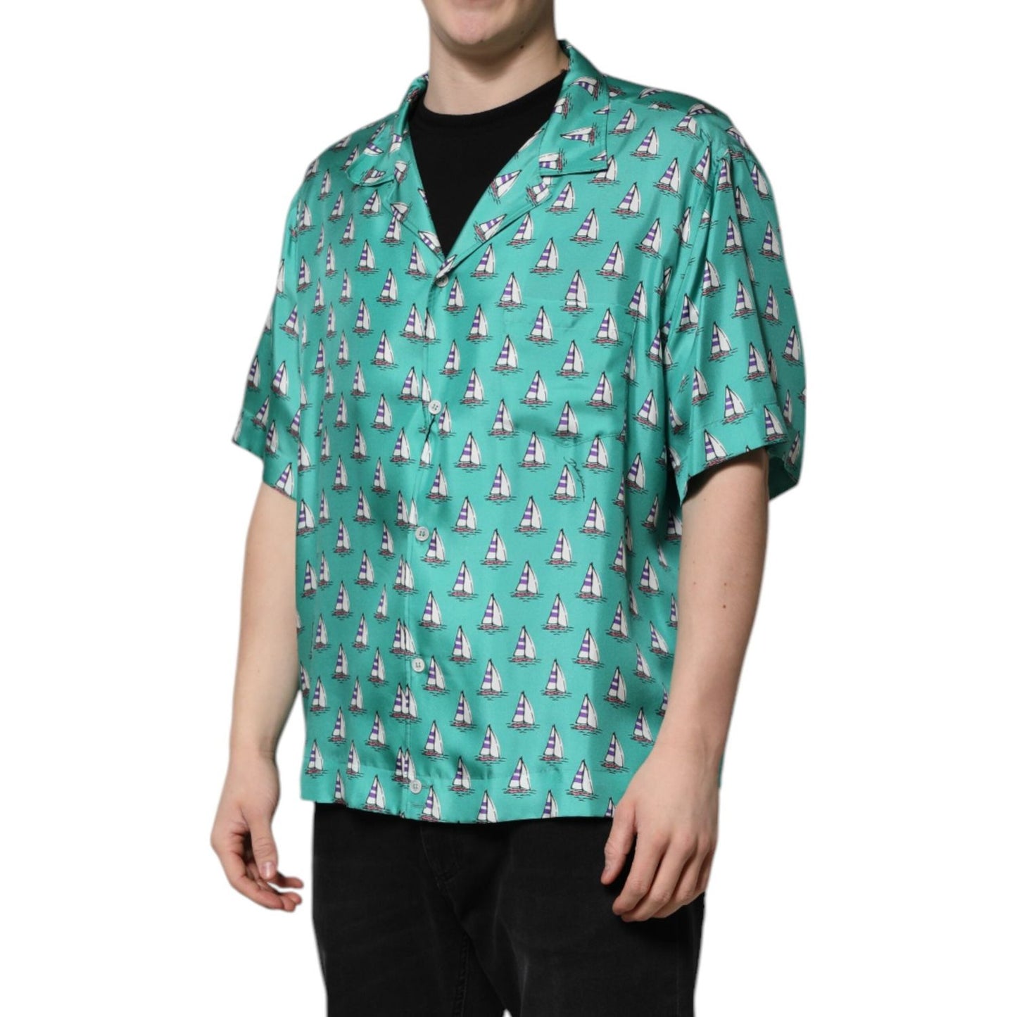 Dolce & Gabbana Green Printed Short Sleeves Casual Shirt TSH90482-44