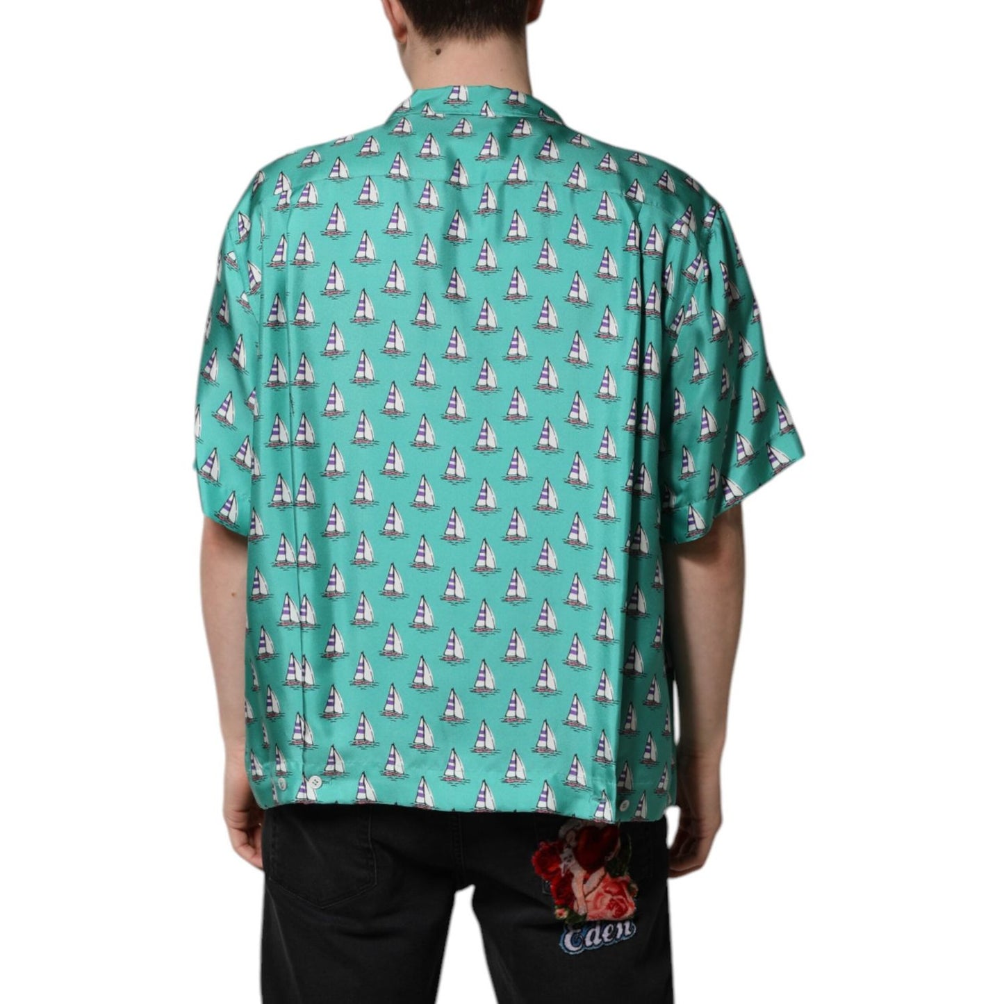Dolce & Gabbana Green Printed Short Sleeves Casual Shirt TSH90482-44