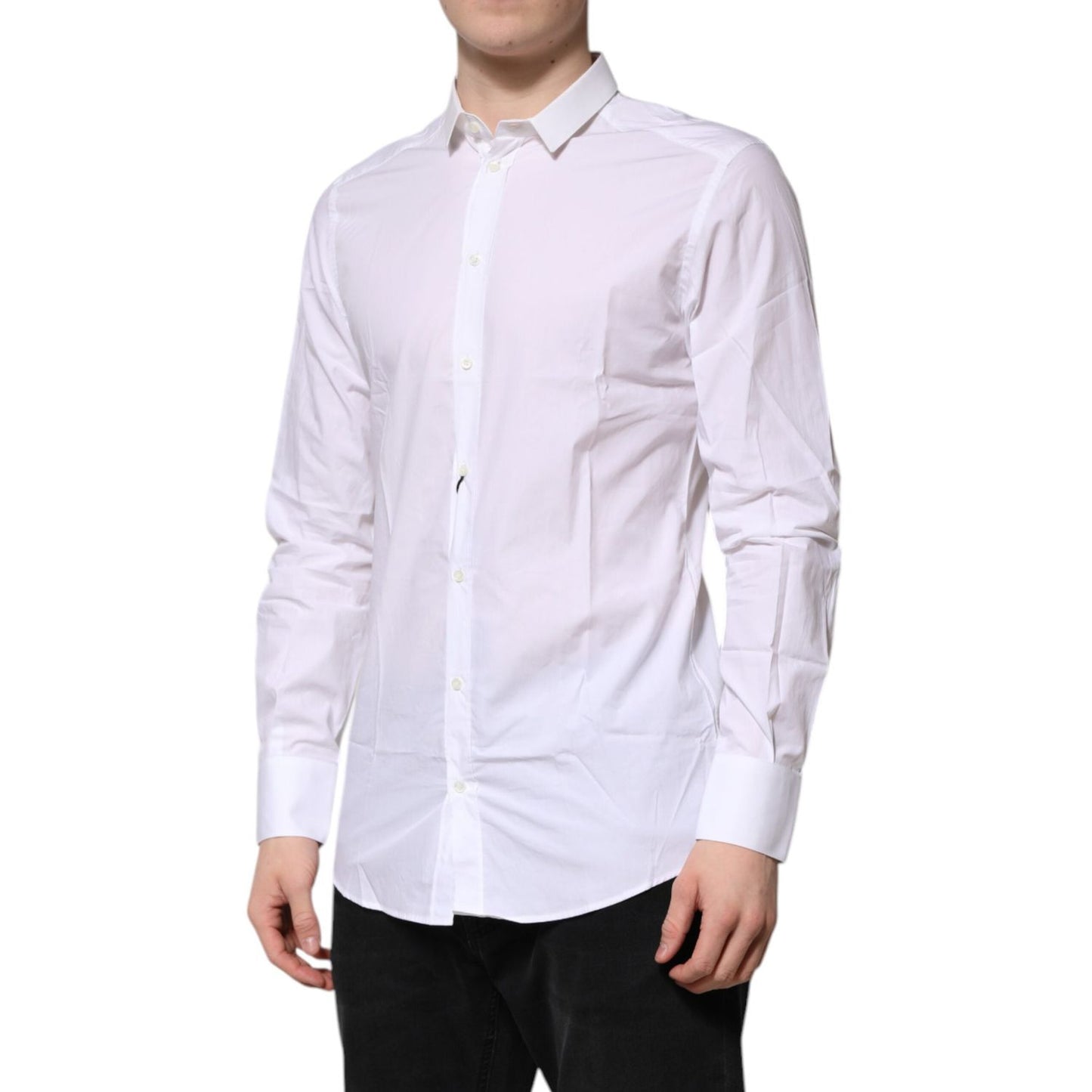 Dolce & Gabbana White Cotton GOLD Long Sleeves Formal Shirt TSH906843-38