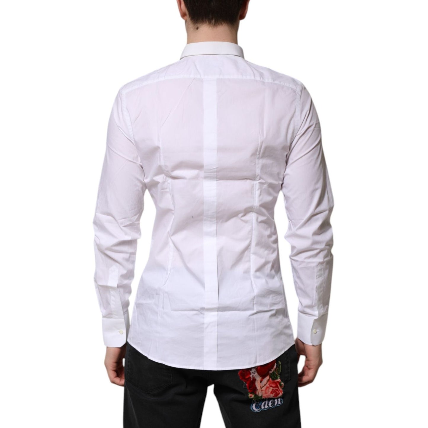 Dolce & Gabbana White Cotton GOLD Long Sleeves Formal Shirt TSH906843-38
