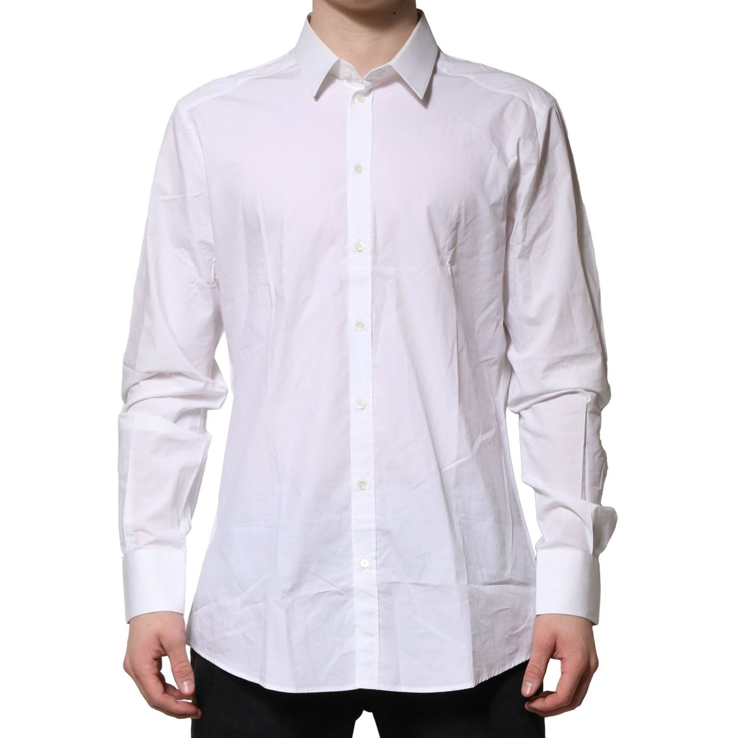 Dolce & Gabbana White Cotton GOLD Long Sleeves Formal Shirt TSH906846-40
