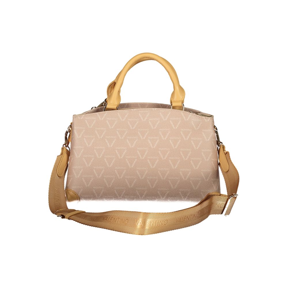 Front view of Mario Valentino Beige Polyethylene Handbag with handles, adjustable straps, and logo design