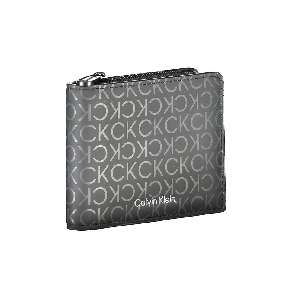 Calvin Klein Black Polyester Wallet with RFID blocking, double card spaces, coin purse and zip closure, featuring contrast details and logo.