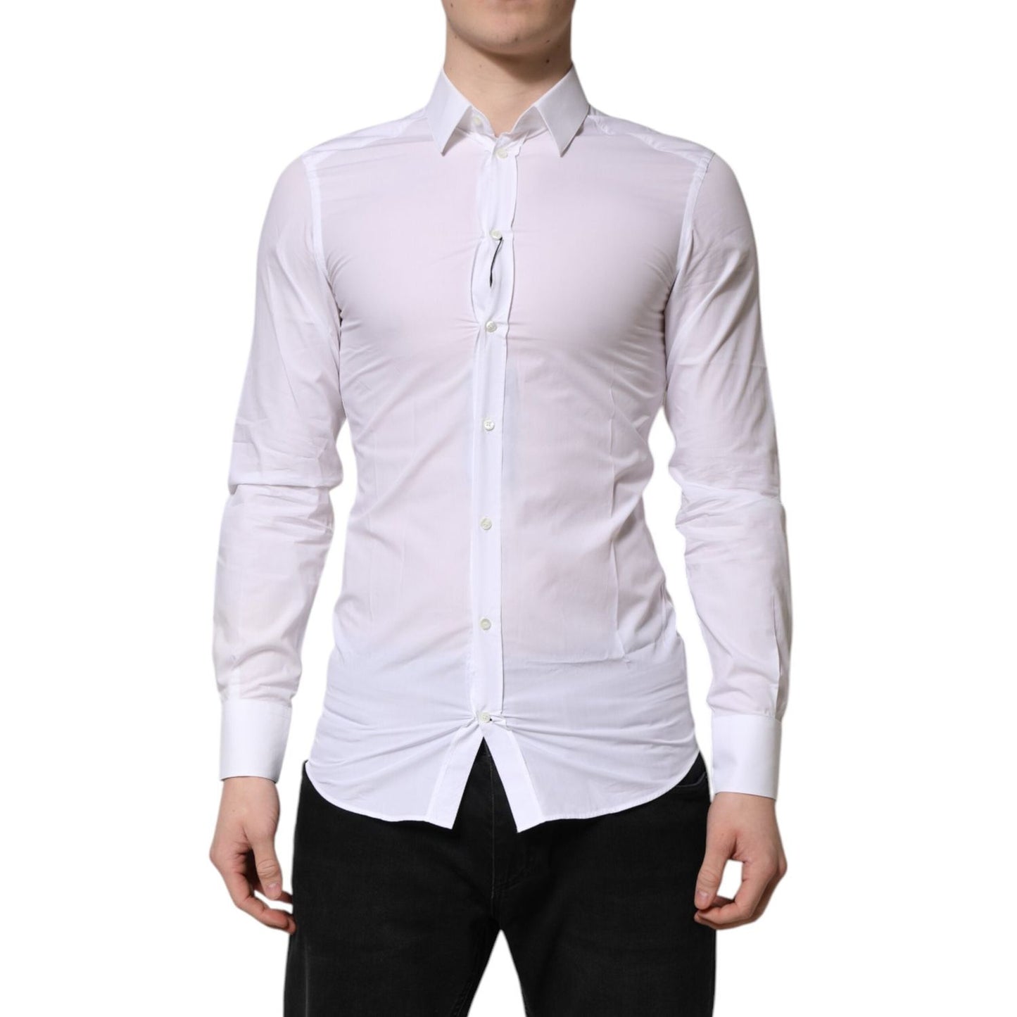 Dolce & Gabbana White GOLD Long Sleeves Dress Men Formal Shirt TSH906877-38