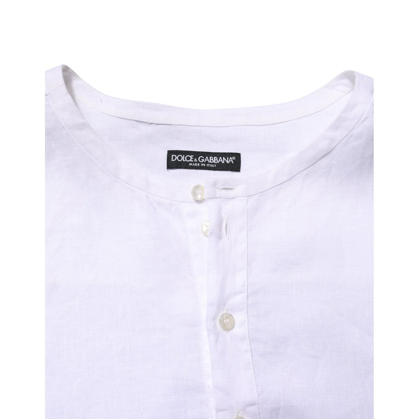 Dolce & Gabbana White Linen Long Sleeves Casual Men Shirt TSH906901-43