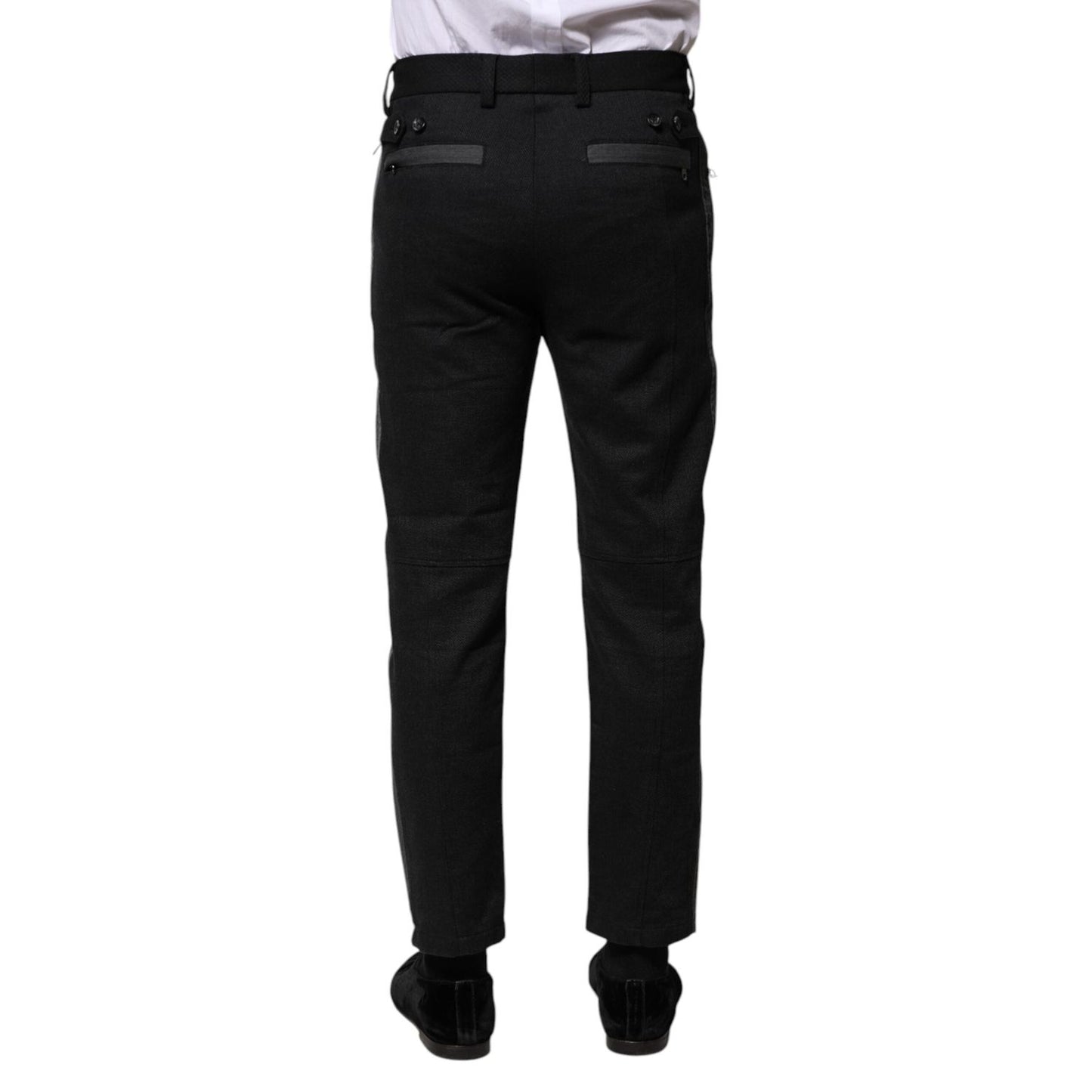 Dolce & Gabbana Black Gray Fantasy Cotton Formal Slim Pants PAN76478-44