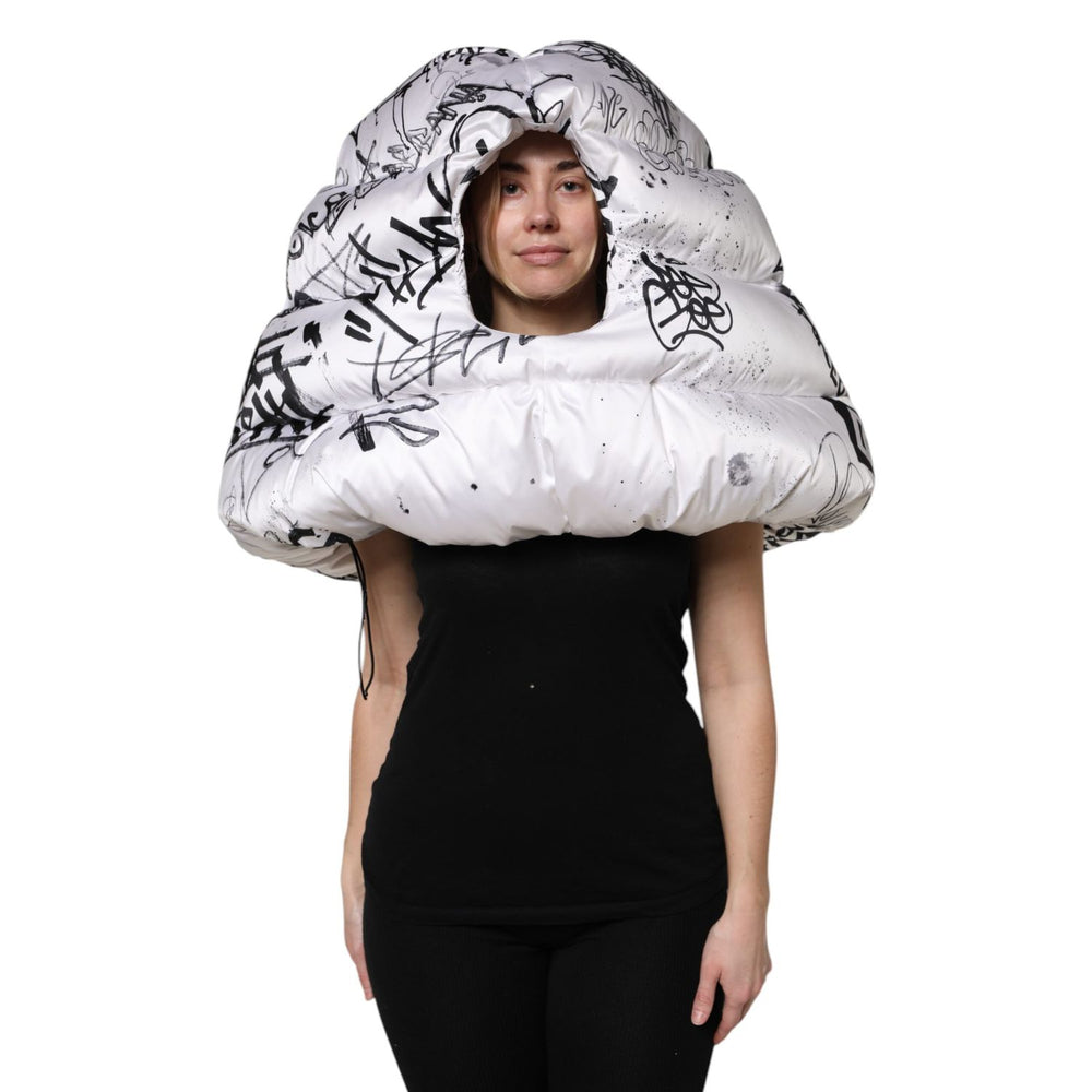 Dolce & Gabbana White Polyester Printed Hood Quilted Hat