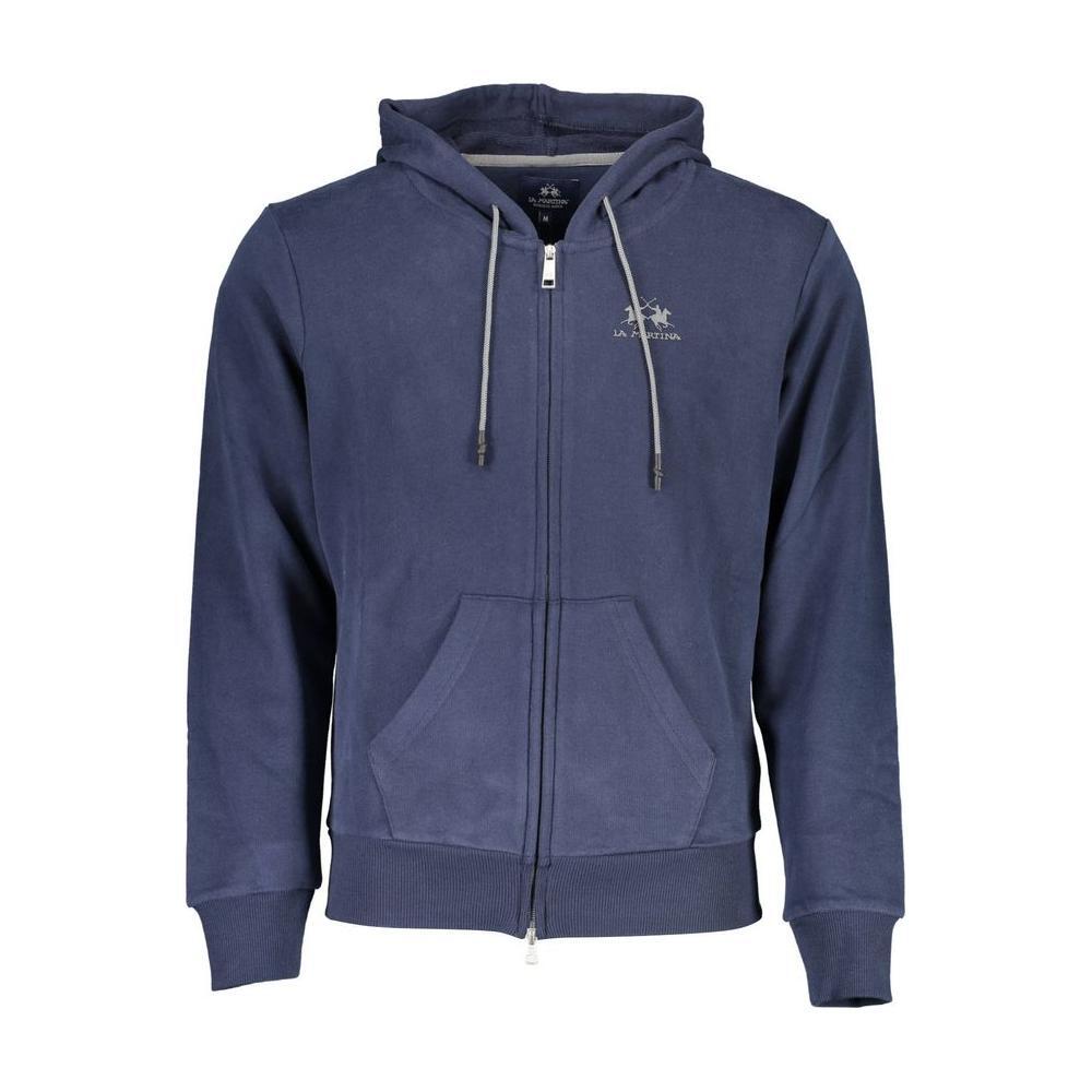 La Martina Elegant Blue Hooded Sweatshirt with Zip Detail LA-26377-XL