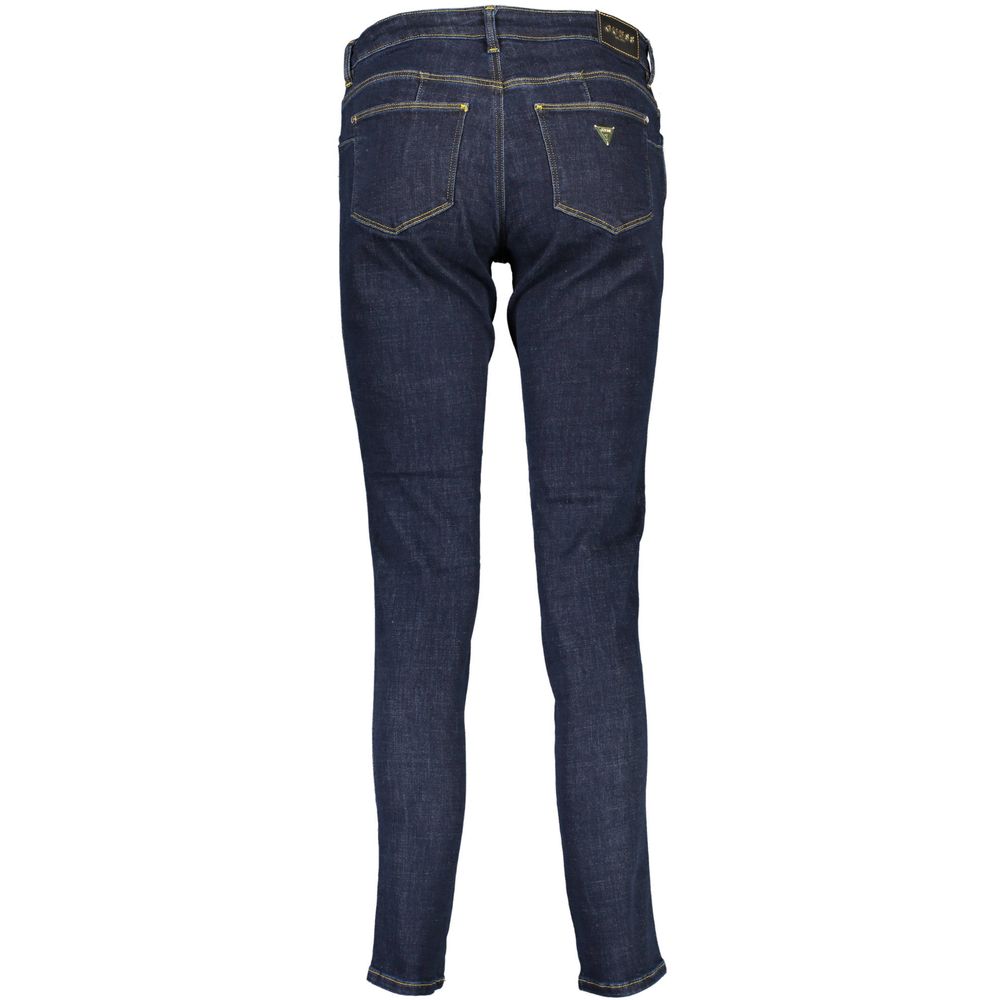 Back view of Guess Jeans Blue Cotton Women Jeans showcasing signature Guess logo and eco-friendly recycled cotton fabric.