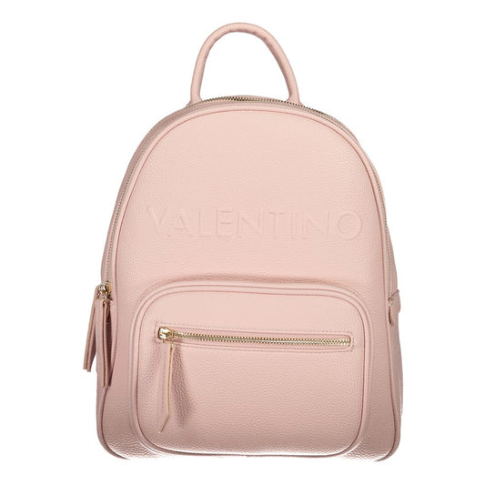 Alt Tag: Mario Valentino Pink Polyethylene Handbag with adjustable shoulder straps and external pocket, featuring logo and zip closure.