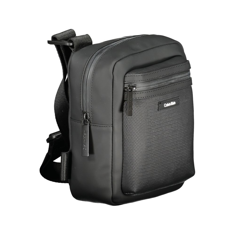 Calvin Klein Black Polyester Men Shoulder Bag with adjustable strap and zip closure for stylish organization.
