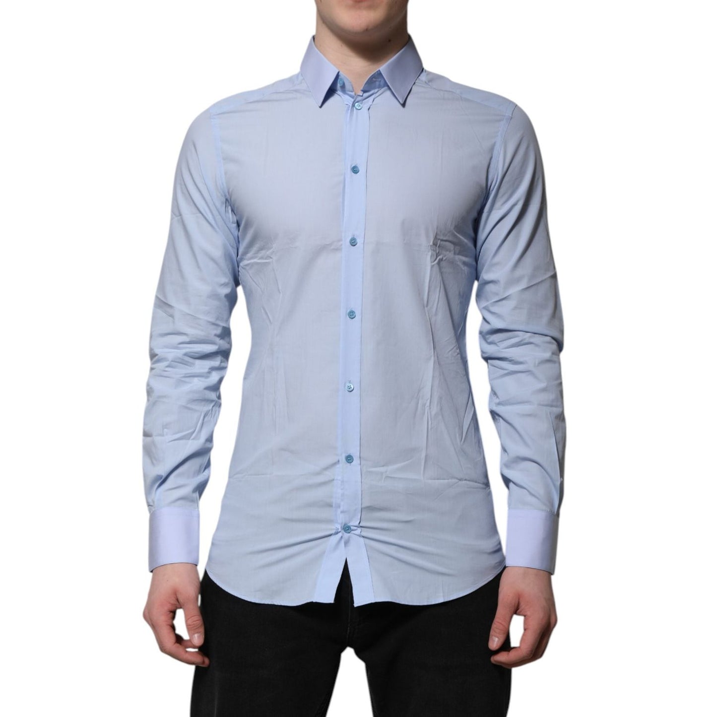 Dolce & Gabbana Blue Cotton GOLD Long Sleeves Men Dress Shirt TSH906773-39