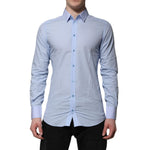 Dolce & Gabbana Blue Cotton GOLD Long Sleeves Men Dress Shirt TSH906773-39