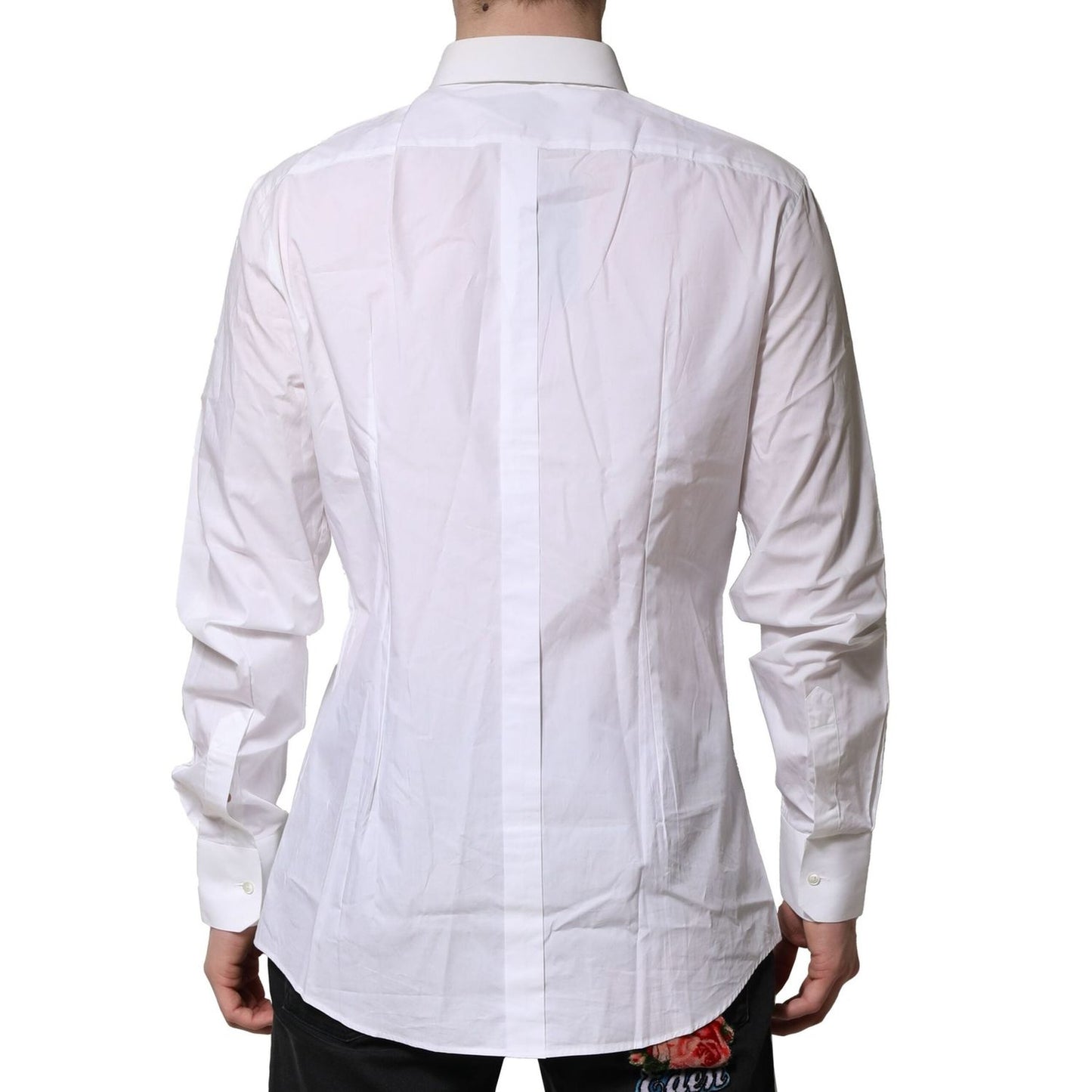 Dolce & Gabbana White Cotton GOLD Long Sleeves Dress Men Shirt TSH906926-38