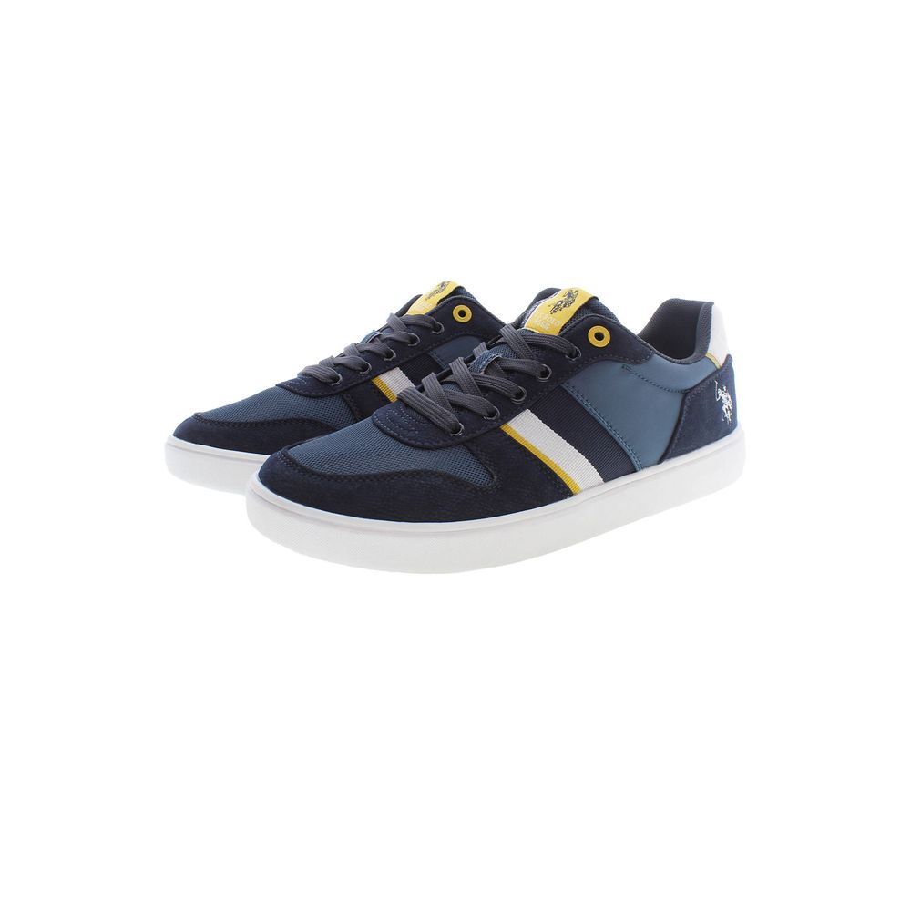 U.S. POLO ASSN. Blue Polyester Men Sneaker with contrasting details and logo, offering both style and comfort for everyday adventures.