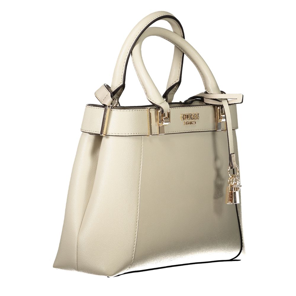 Guess Jeans Beige Polyethylene Handbag with two handles, adjustable strap, external pocket, and logo