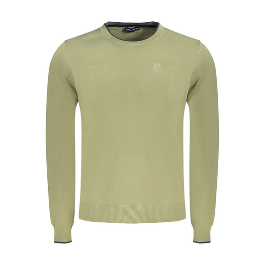North Sails Green Cotton Men Sweater with crew neck and logo embroidery, showcasing quality craftsmanship and contemporary style.