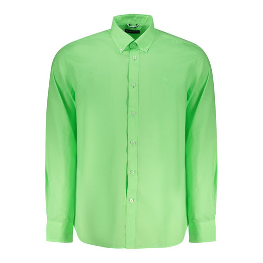 North Sails Green Cotton Men Shirt with button-down collar and logo embroidery. Stylish long sleeve shirt for fashion-forward individuals.