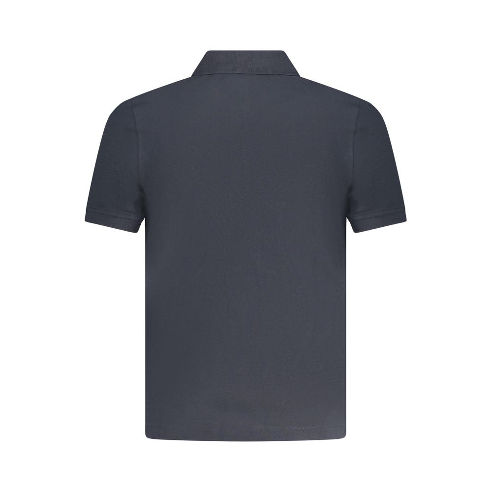 Back view of a K-WAY Blue Cotton Polo Shirt with short sleeves, 2 buttons, and logo application.