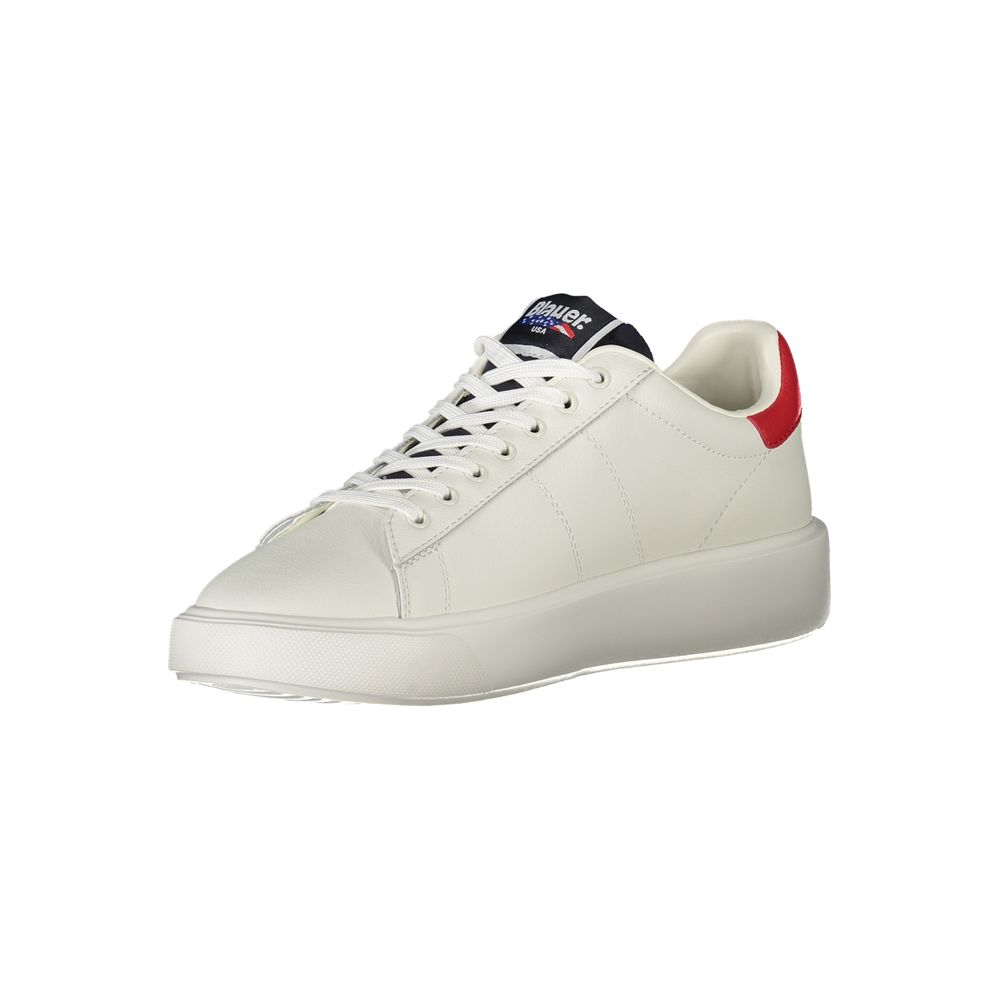Blauer White Leather Men Sneaker with contrasting details and distinct Blauer logo, perfect blend of sporty and chic for the modern man