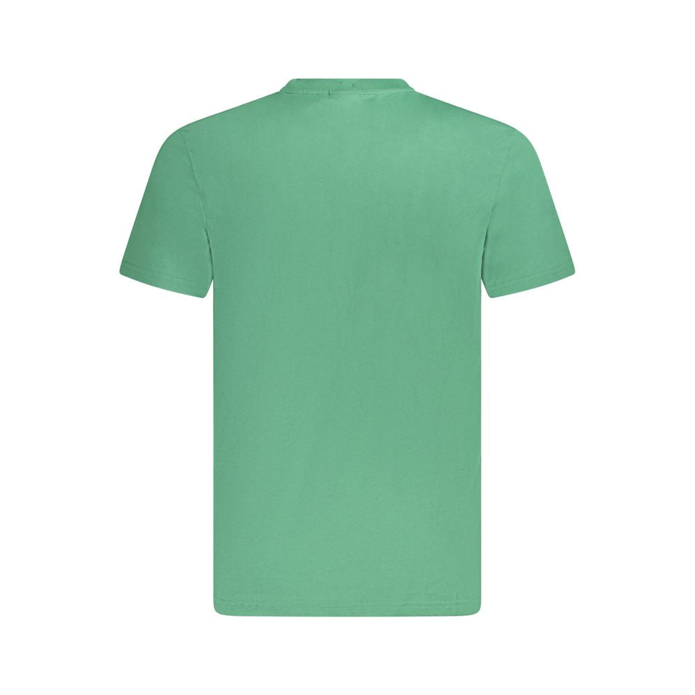 Fila Green Cotton Men T-Shirt with iconic Fila logo and bold print, crafted from organic cotton for trendsetters seeking comfort and style.