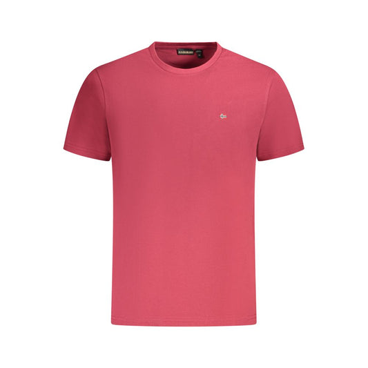 Napapijri Red Cotton Men T-Shirt with short sleeves, iconic embroidery and logo, perfect for casual and polished style.
