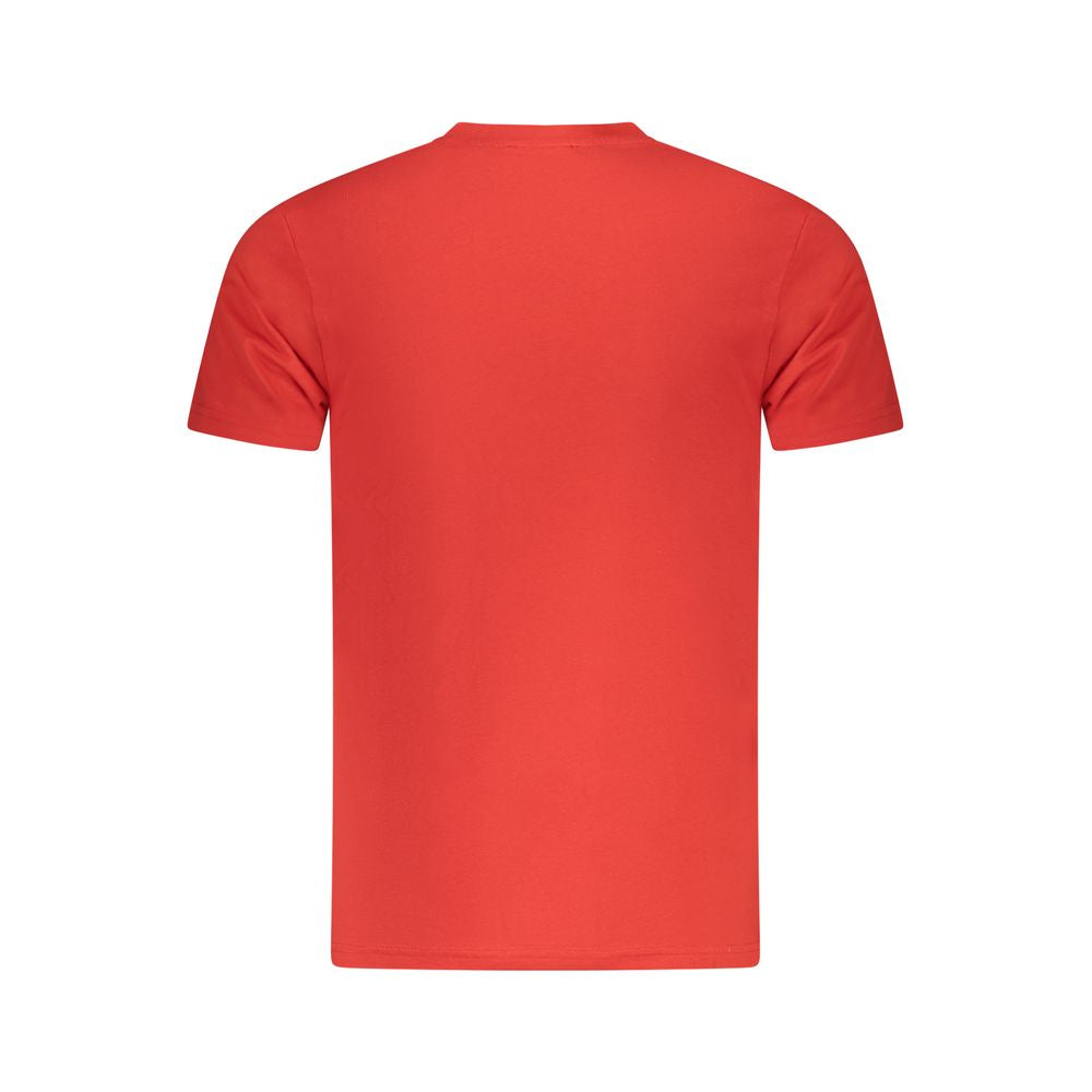 Back view of Cavalli Class Red Cotton Men T-Shirt with sleek crew neck and bold red hue.
