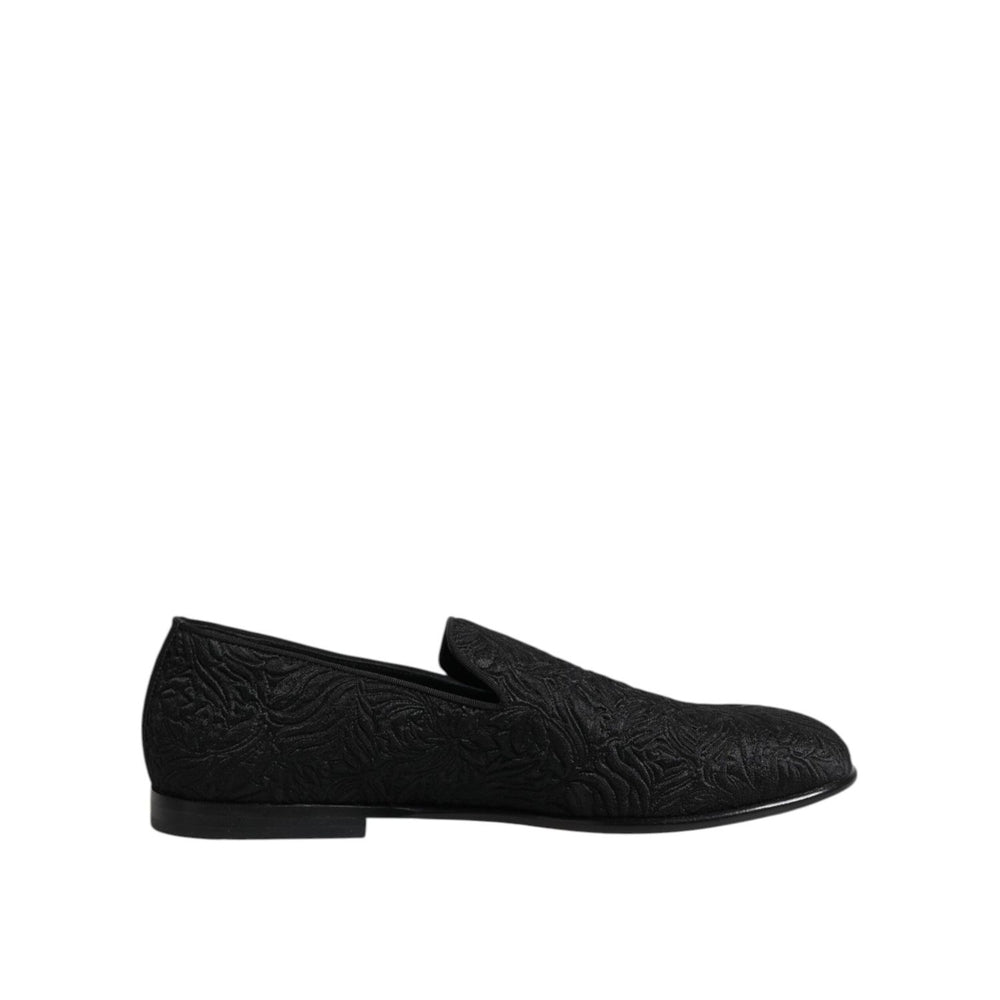Dolce & Gabbana Black Jacquard Slip On Loafers Formal Shoes MV7341-40