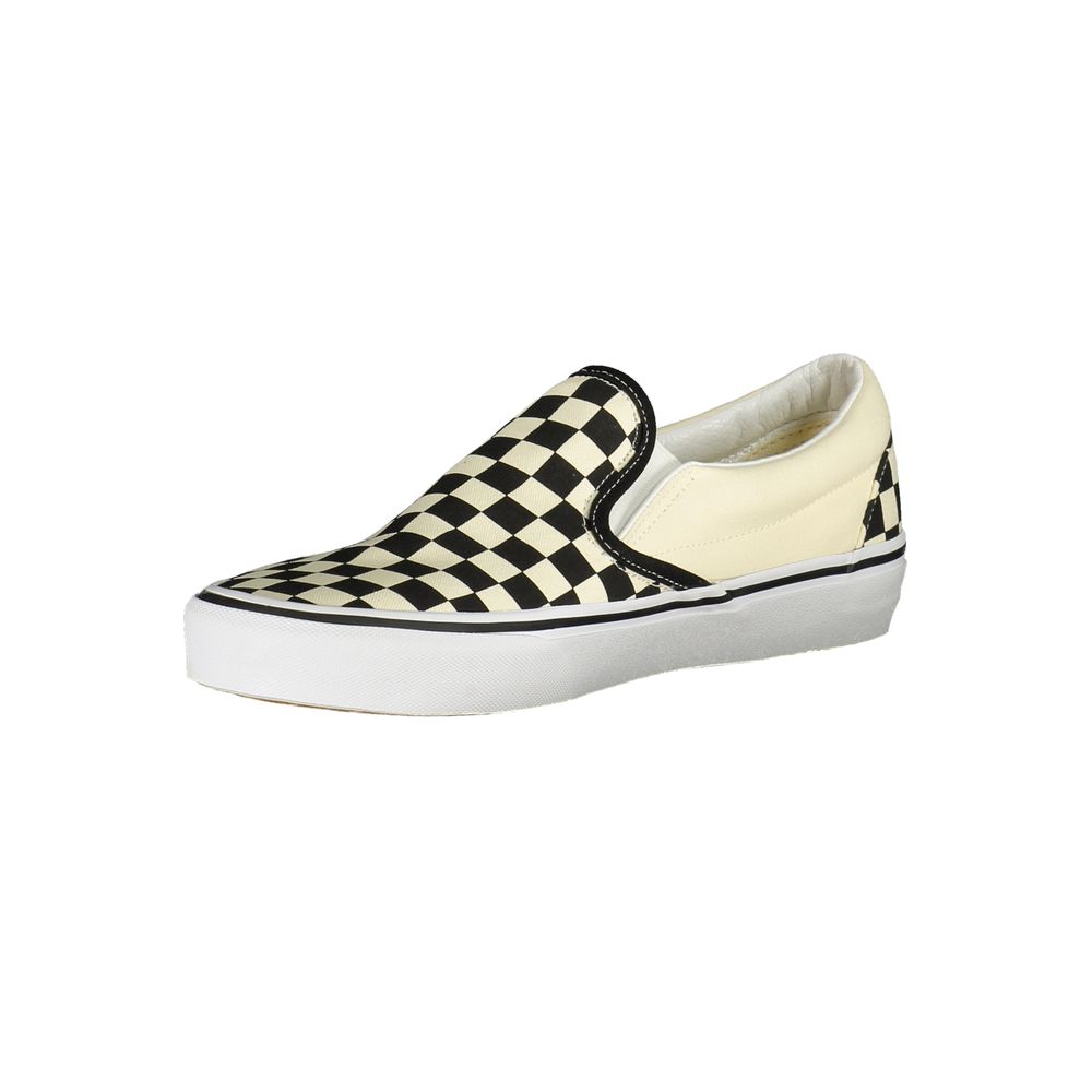 Vans White Polyester Sneaker, classic slip-on with checked pattern and contrasting details, perfect sports shoe with elastic fit.