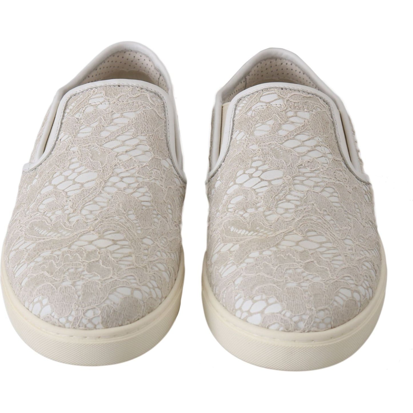Dolce & Gabbana White Leather Lace Slip On Loafers Shoes LA5969-35