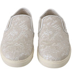 Dolce & Gabbana White Leather Lace Slip On Loafers Shoes LA5969-35