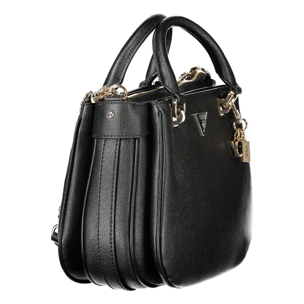 Guess Jeans Black Polyethylene Handbag with dual handles, chain strap, and multiple compartments.