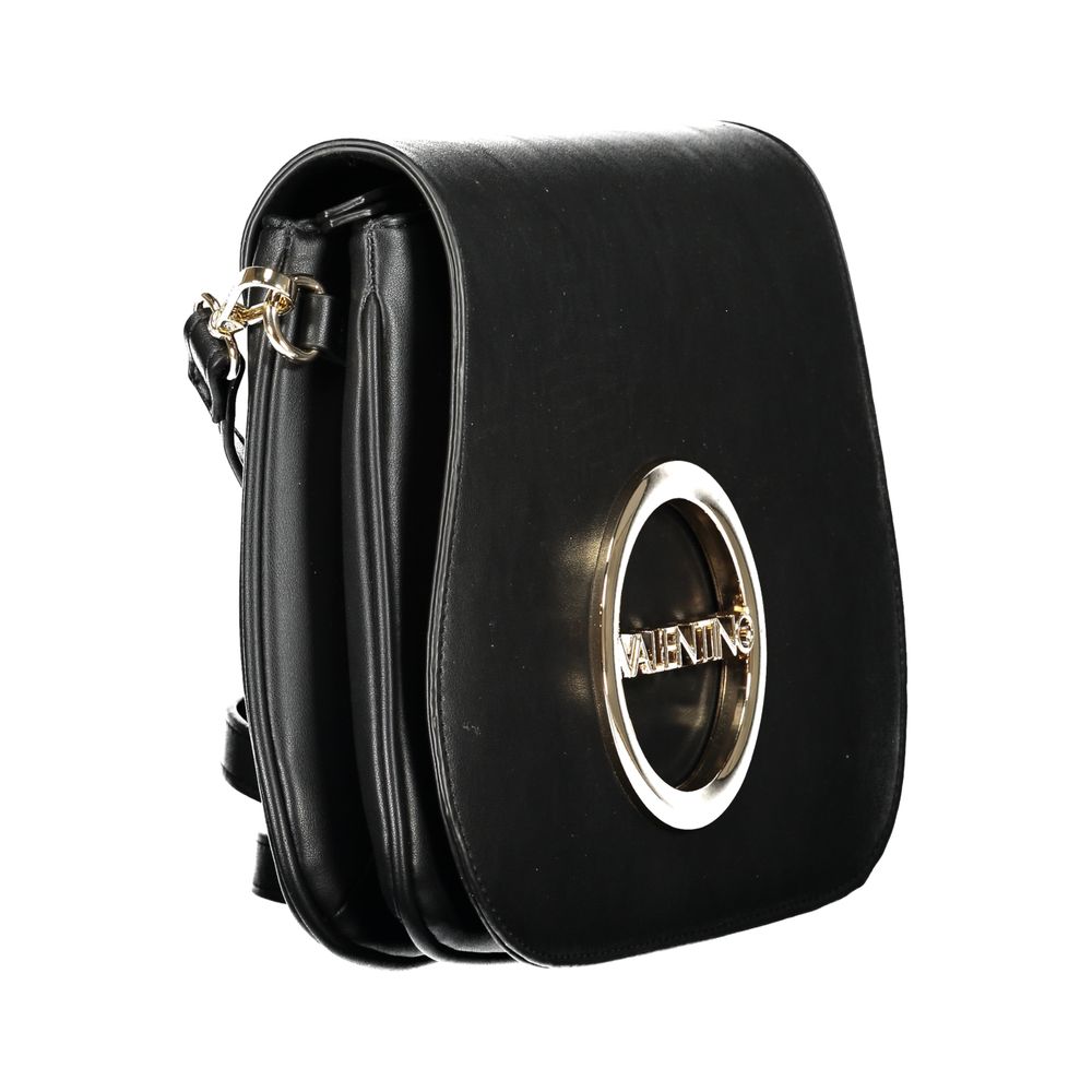 Mario Valentino Black Polyethylene Handbag with adjustable shoulder strap, two compartments, and logo detail.