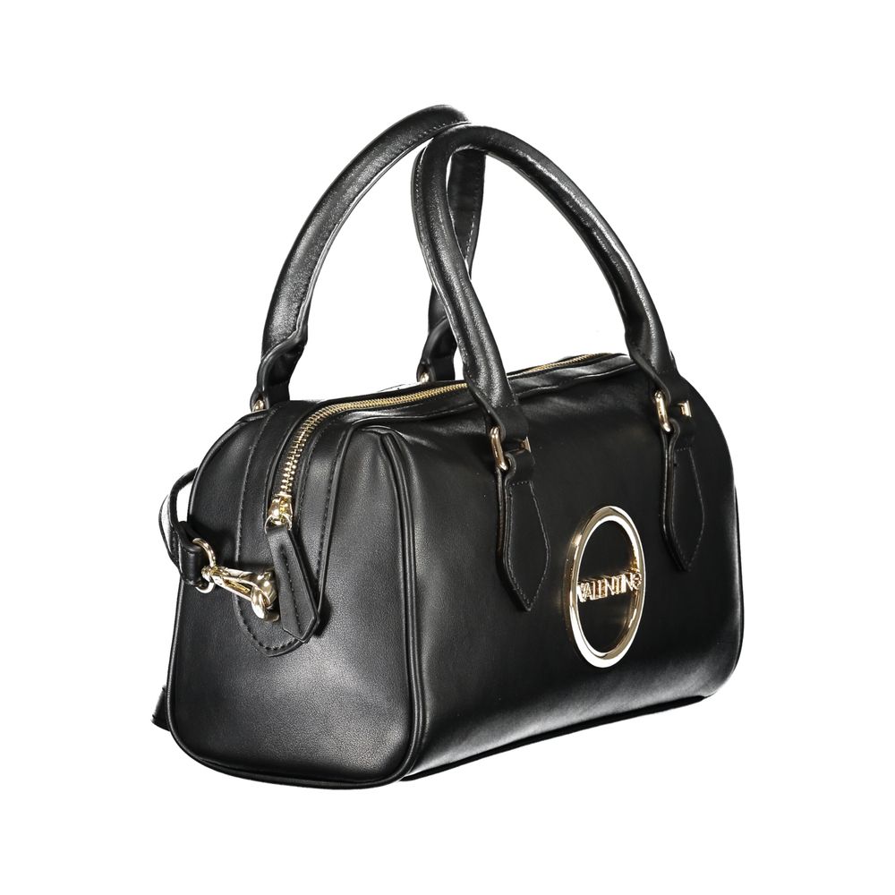 Mario Valentino Black Polyethylene Handbag with handles and adjustable strap, features logo, zip closure, and internal pockets.