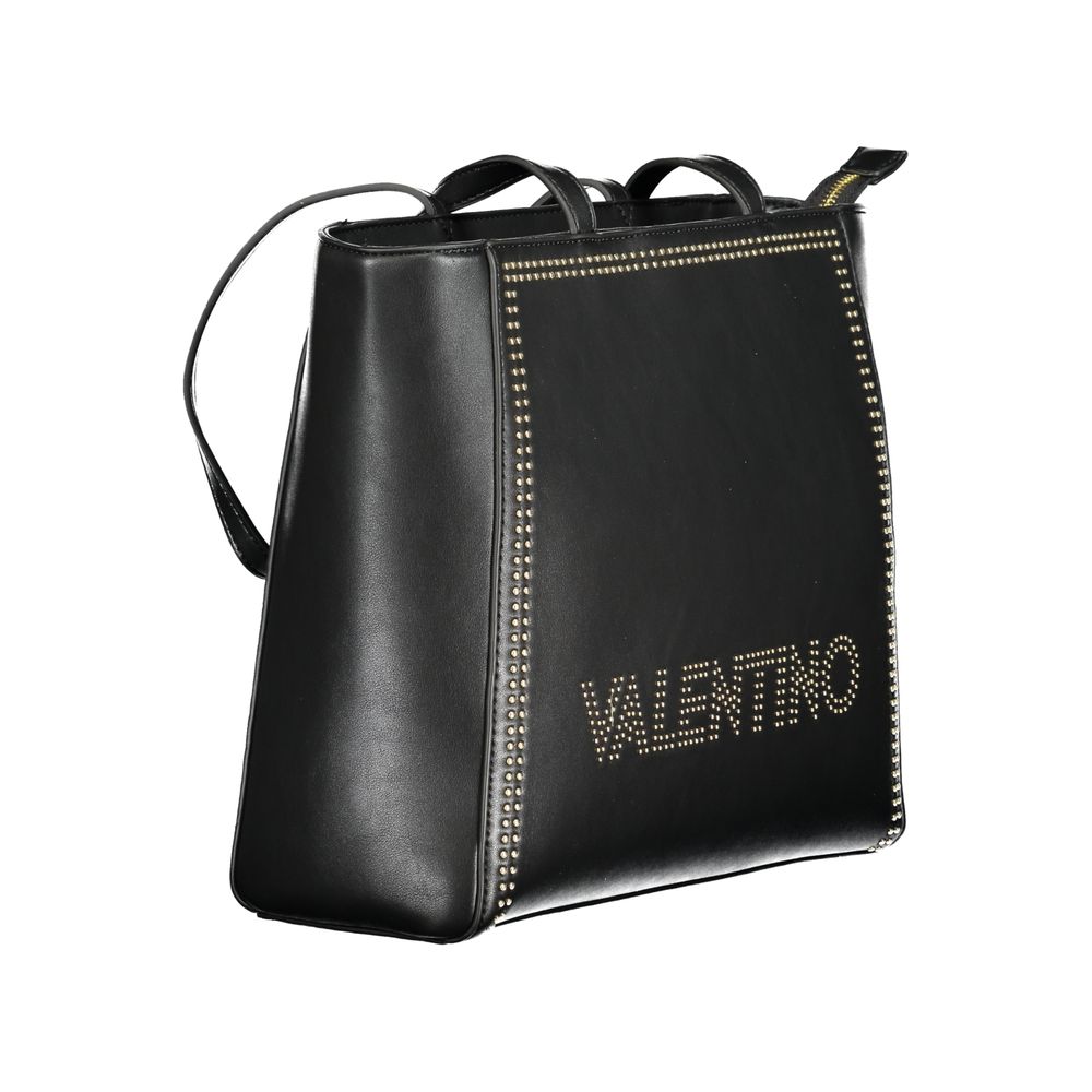 Mario Valentino Black Polyethylene Handbag with embroidered logo and contrasting details, featuring 2 handles and zip closure.