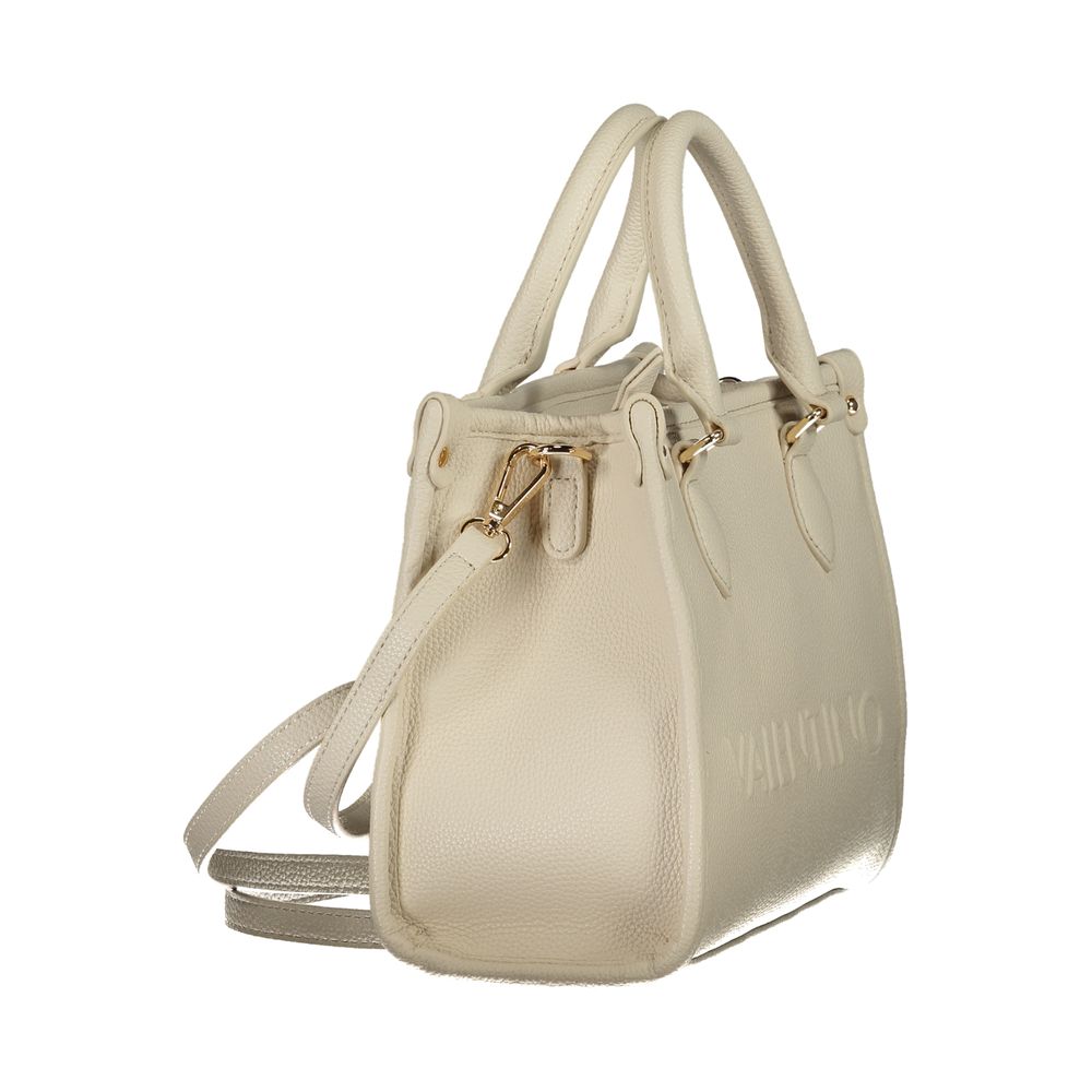 Mario Valentino Beige Polyethylene Handbag with adjustable strap, internal pockets, and protective feet.