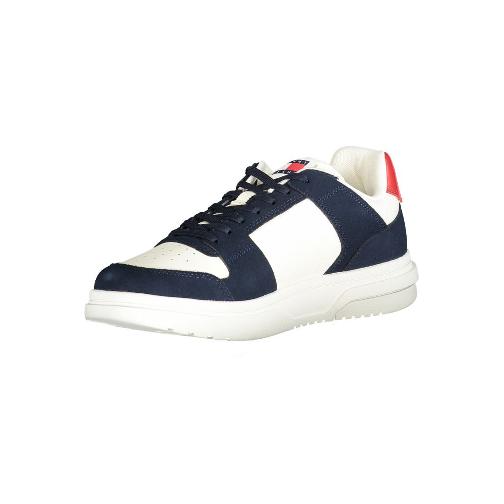 Tommy Hilfiger Blue Polyester Sneaker with contrasting white and red details, sports shoe with laces and removable insole.