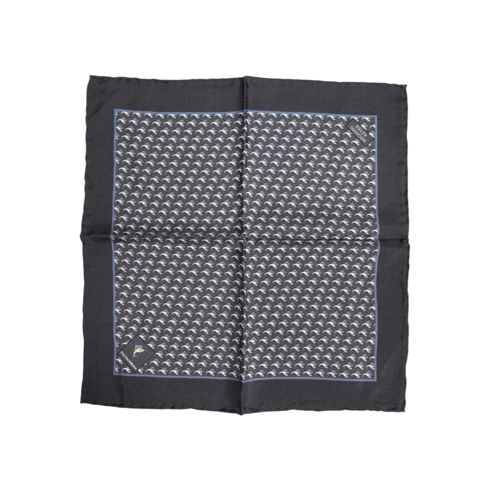 Dolce & Gabbana Black Fish Print Silk Square Men Foulard Scarf
