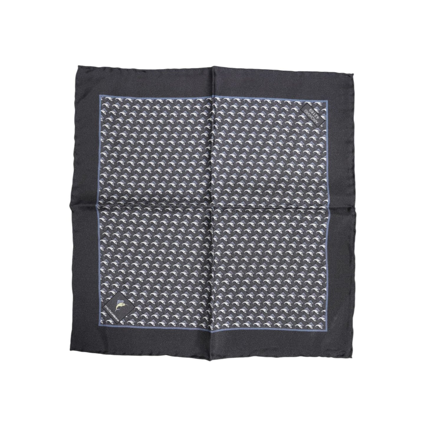 Dolce & Gabbana Black Fish Print Silk Square Men Foulard Scarf