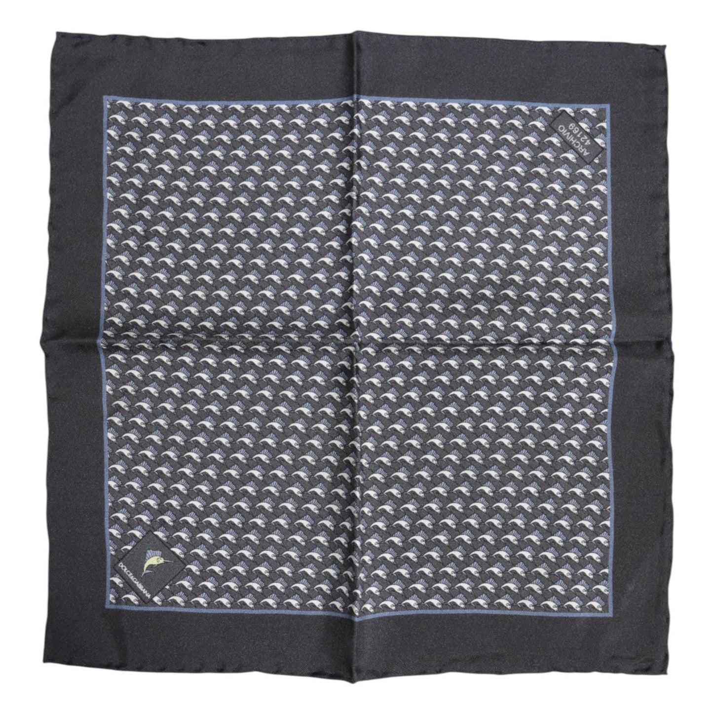 Dolce & Gabbana Black Fish Print Silk Square Men Foulard Scarf