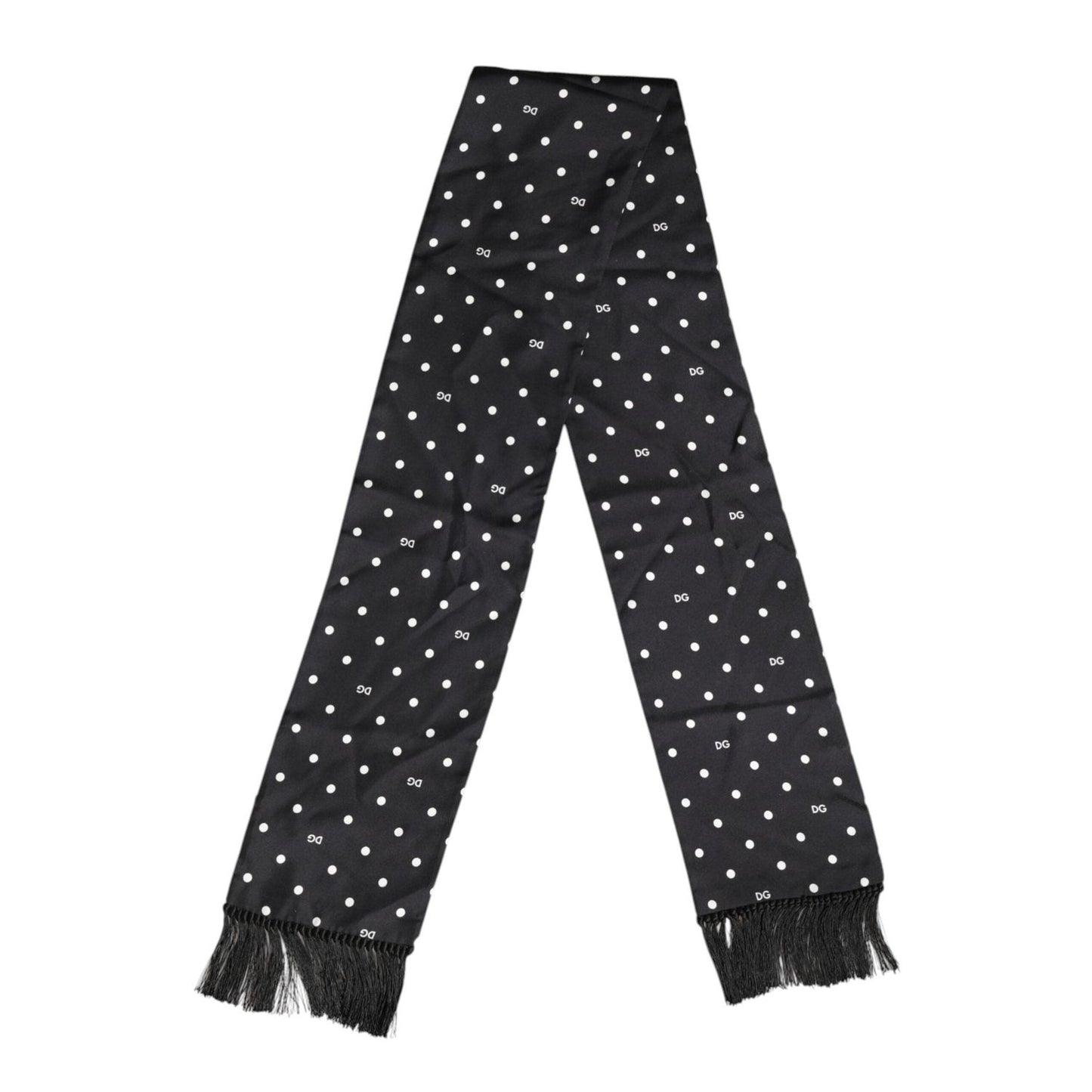 Dolce & Gabbana Black White Polka Dot Fringes Foulard Scarf MS7511