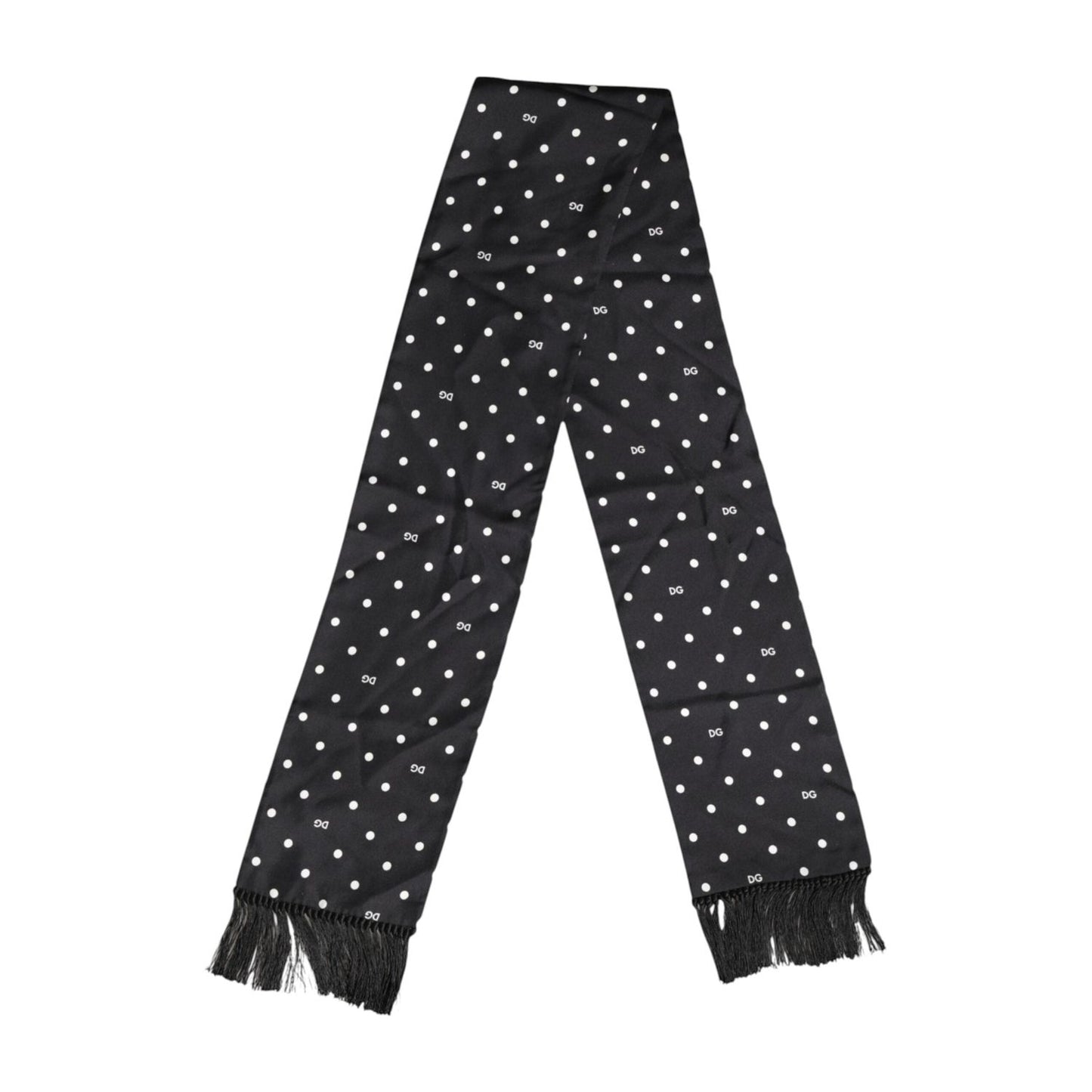 Dolce & Gabbana Black White Polka Dot Fringes Foulard Scarf MS7511