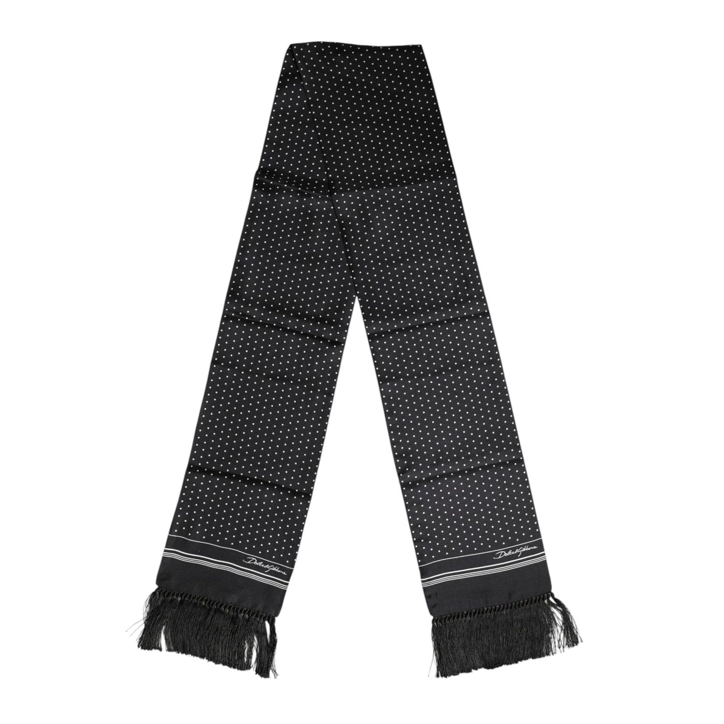 Dolce & Gabbana Black White Polka Dot Fringes Foulard Scarf
