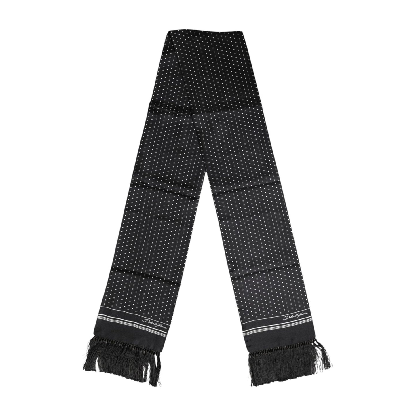 Dolce & Gabbana Black White Polka Dot Fringes Foulard Scarf