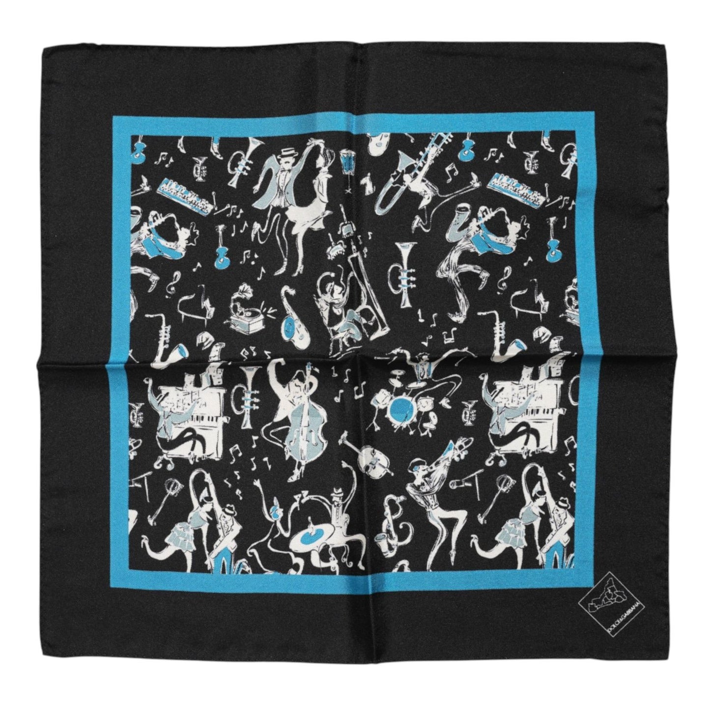 Dolce & Gabbana Black Jazz Club Silk Square Men Foulard Scarf MS7527