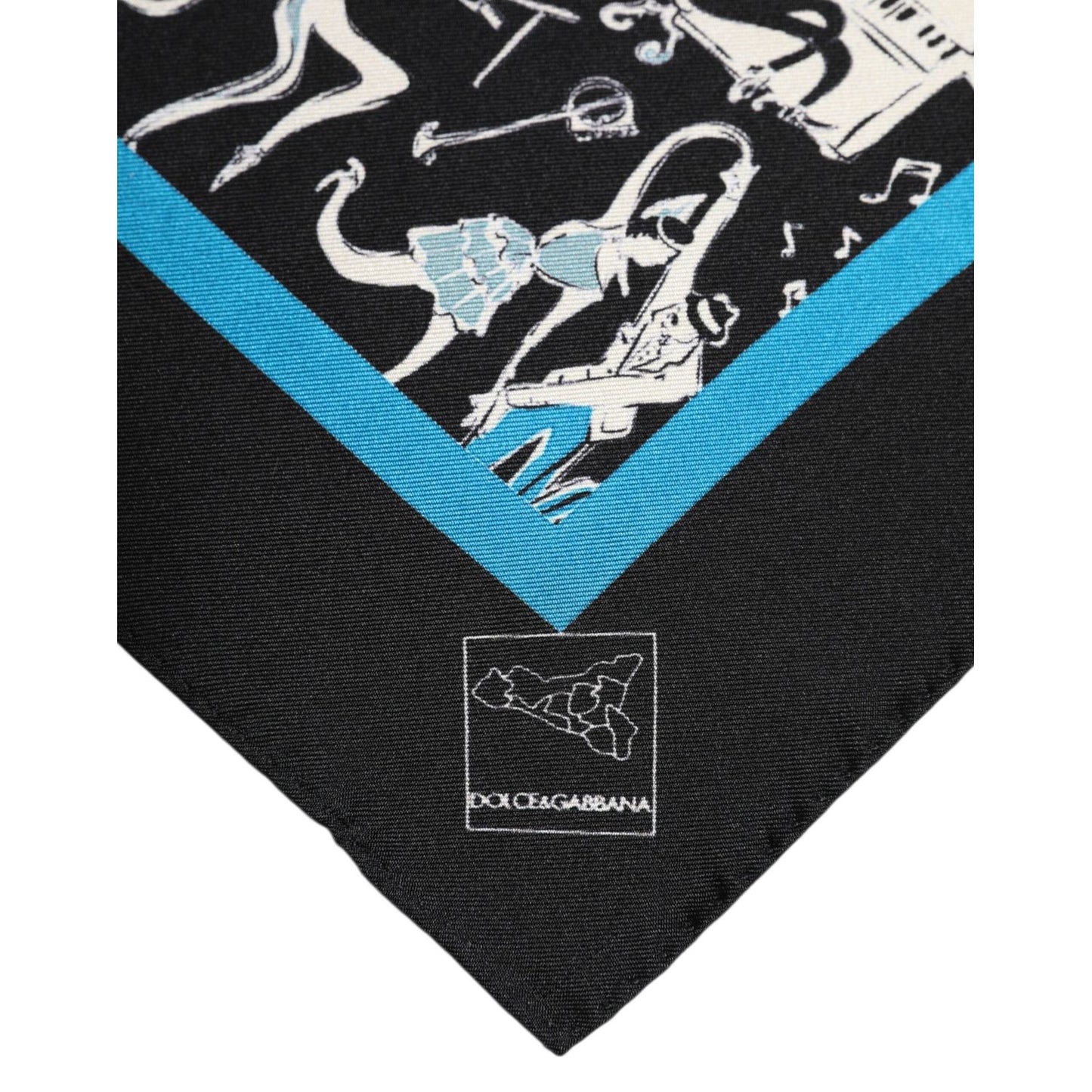 Dolce & Gabbana Black Jazz Club Silk Square Men Foulard Scarf MS7527