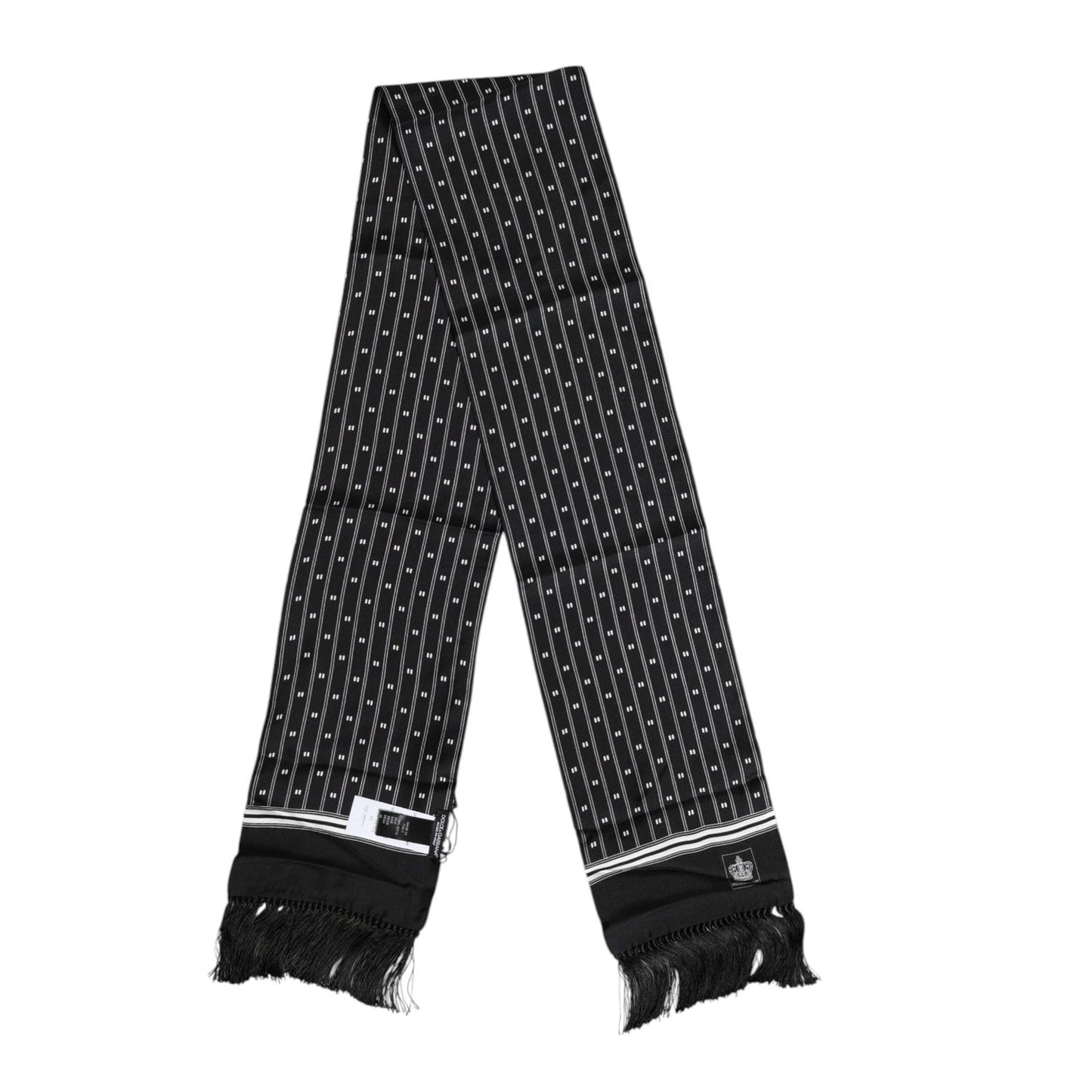 Dolce & Gabbana Black Silk Printed Fringes Men Foulard Scarf