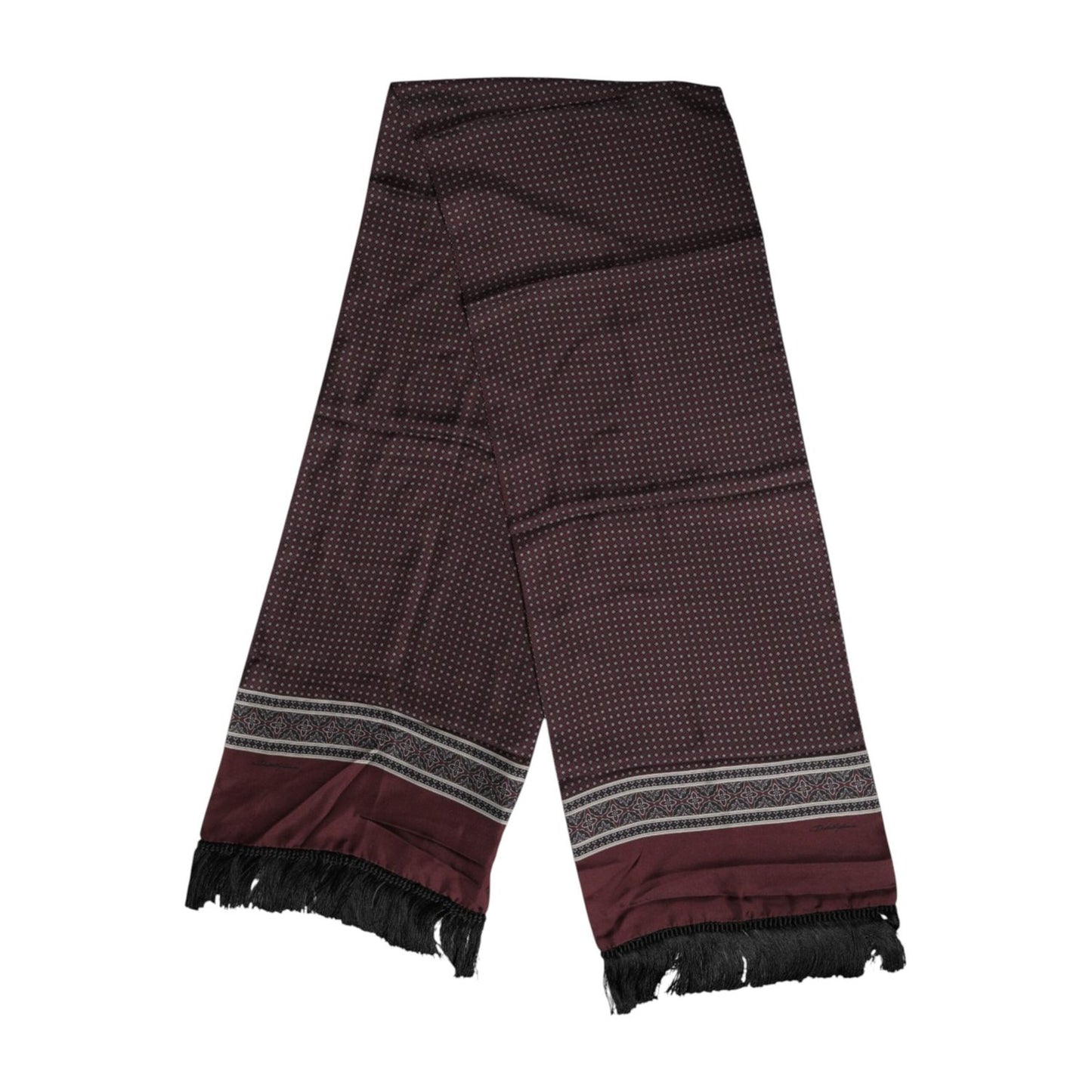 Dolce & Gabbana Maroon Dotted Silk Fringes Foulard Scarf MS7537
