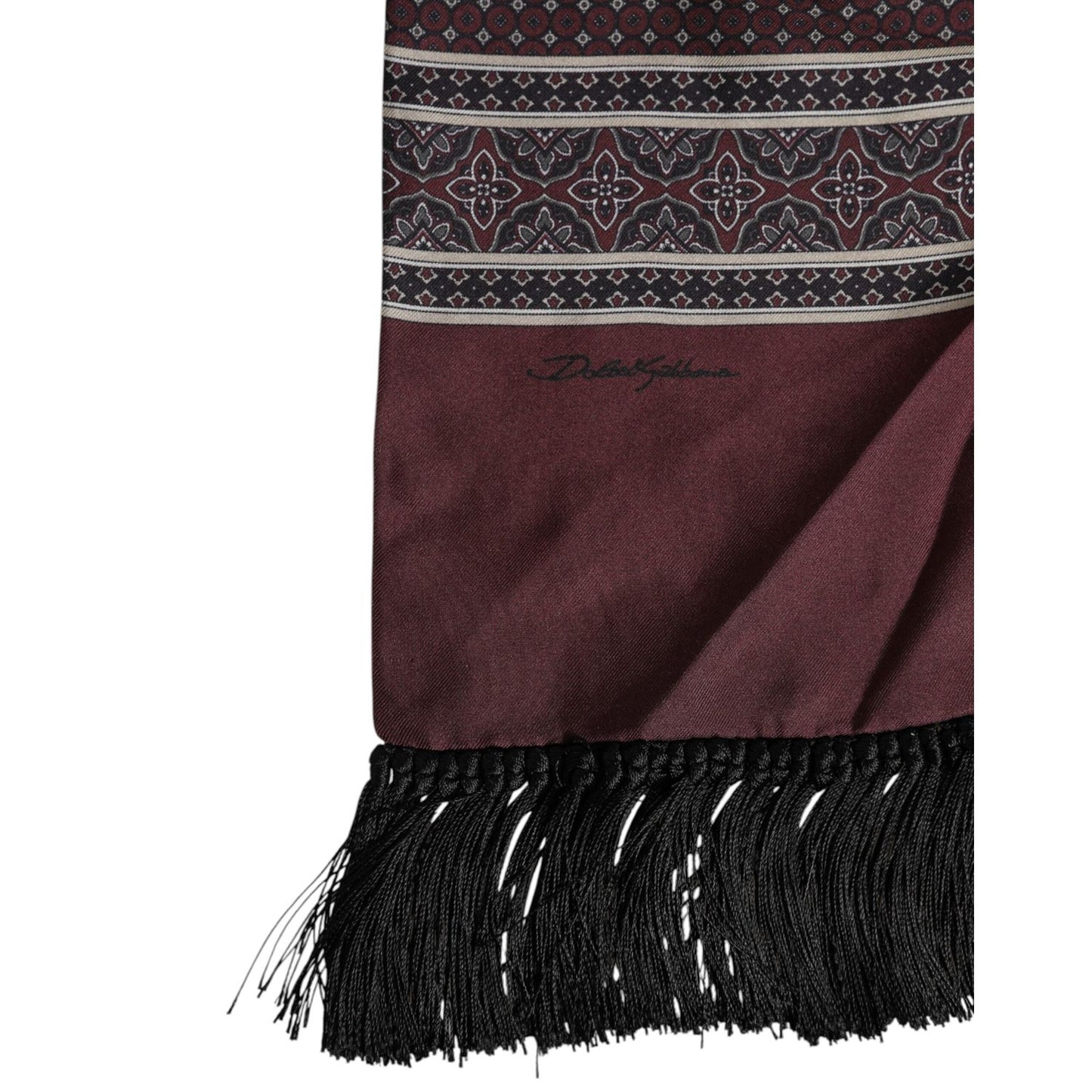 Dolce & Gabbana Maroon Dotted Silk Fringes Foulard Scarf MS7537