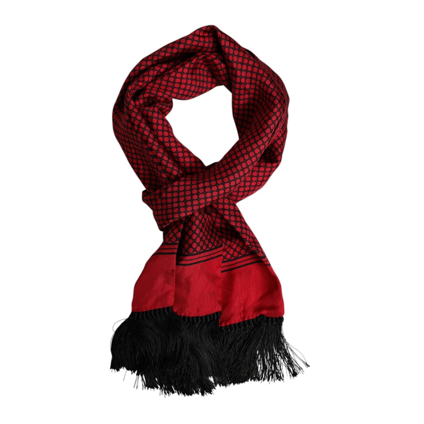 Dolce & Gabbana Red Dotted Silk Fringes Men Foulard Scarf MS7547